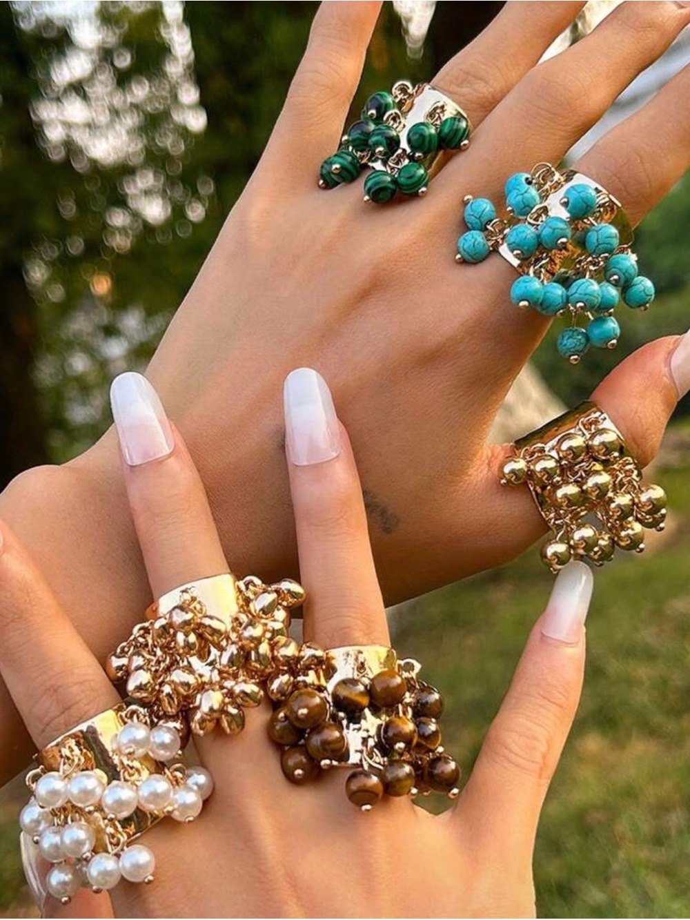 ✨NEW 1-piece Bohemian Turquoise Beaded Gold Statement Ring - Women Jewelry